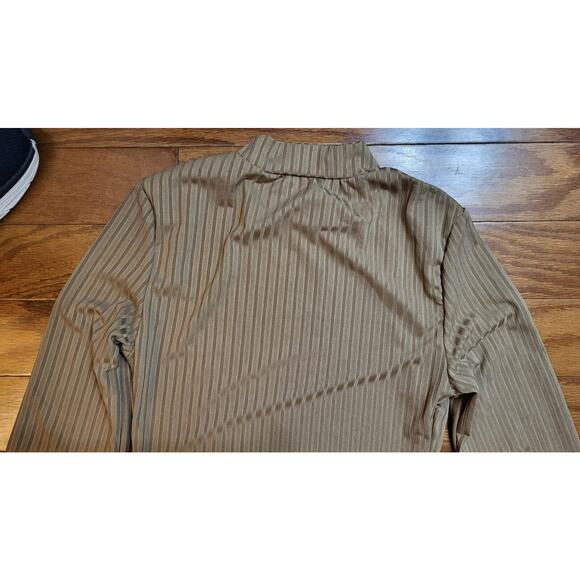 Womens Beige/Tan Ribbed Mock Neck Long Sleeve Size Small Stretchy - Picture 7 of 14